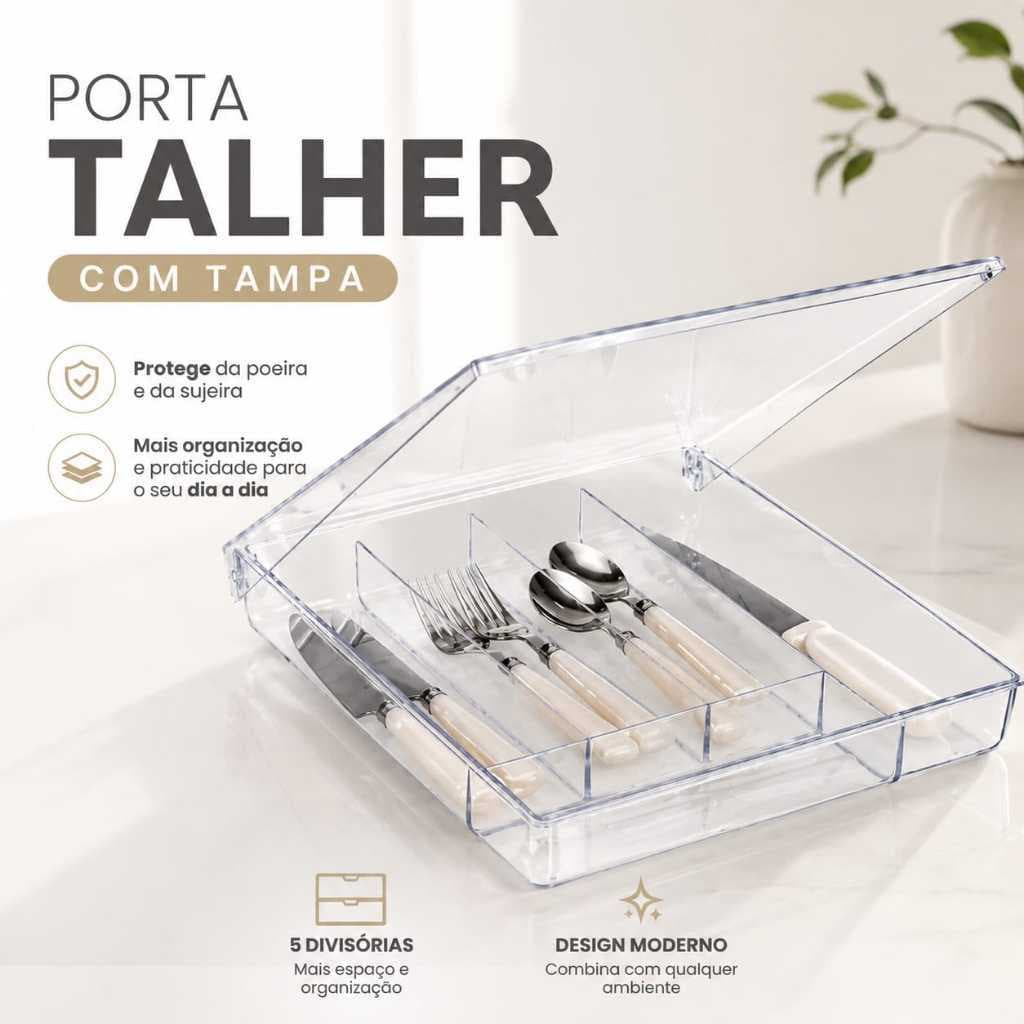 Porta Talheres De Acrílico Com Tampa Organizador de Gavetas Com 5 divisórias