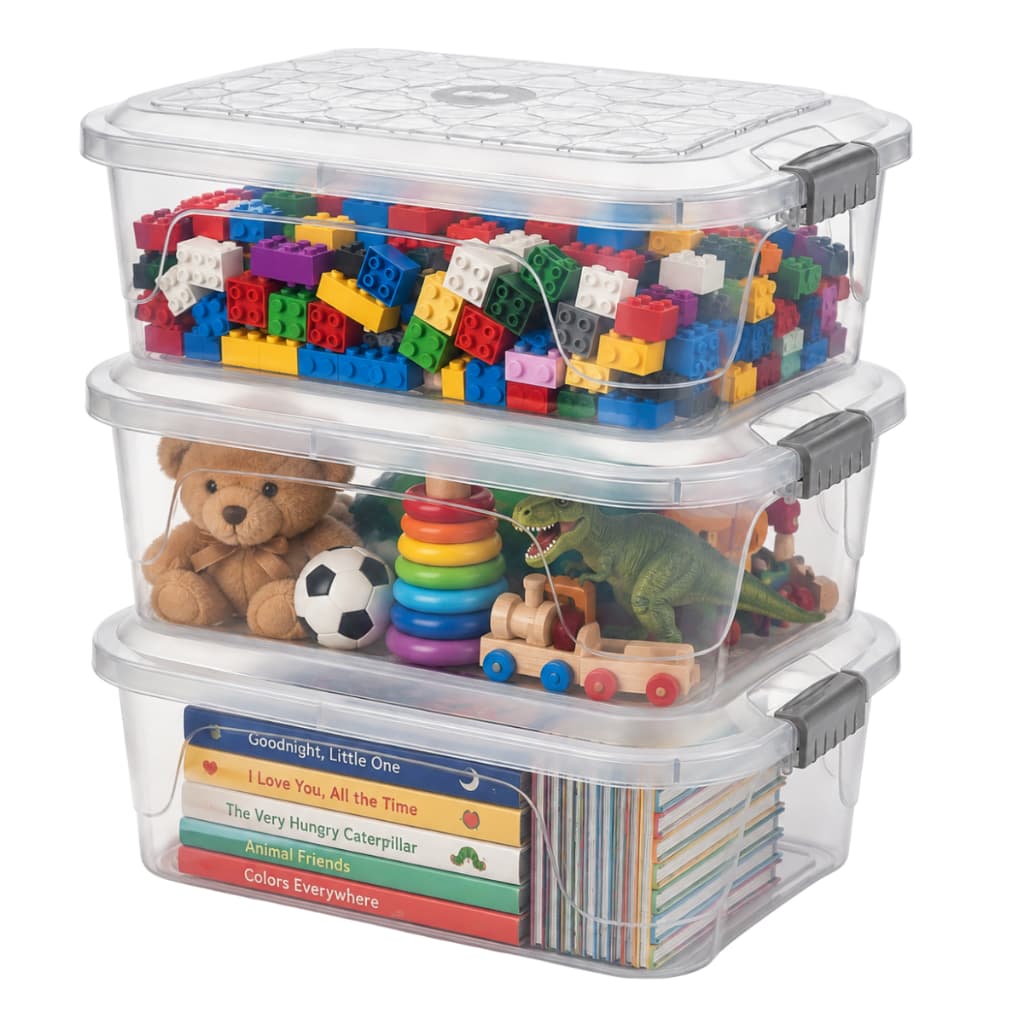 Kit 3 Caixa Organizadora 9L Multiuso Tampa com Trava BPA Free Para Casa Quarto Cozinha Lavanderia Organização