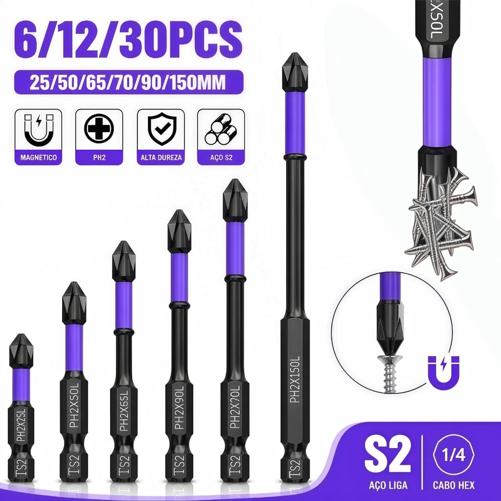 Magnetic Bits Philips Tip Screwdriver Ph2 Set 6/12/30 Pcs Magnetic Non-Slip With Hex Magnet