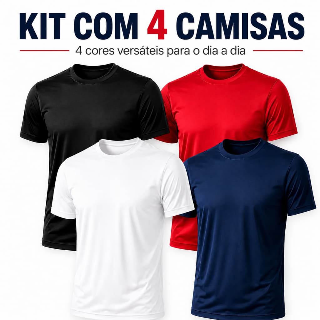 Kit 4 Camisas Masculinas Dry Fit UV50+ Academia Corrida Treino Casual Manga Curta