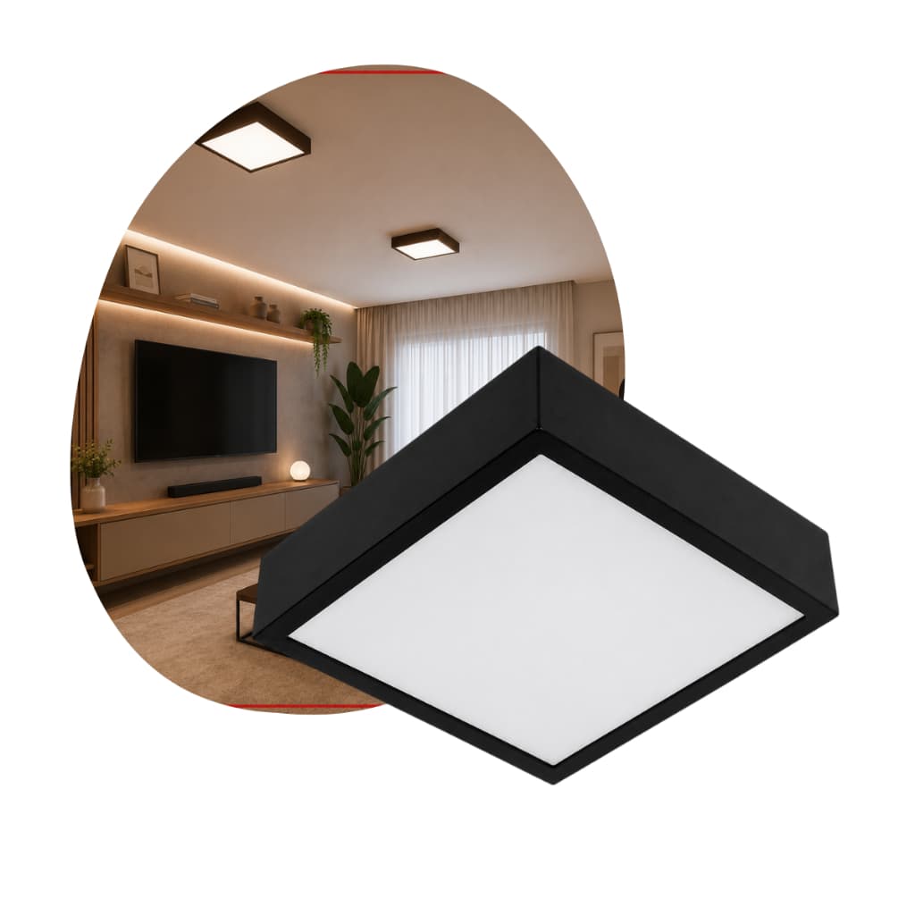 Plafon 30cm De Sobrepor Aço E Vidro Quadrado Sala Cozinha