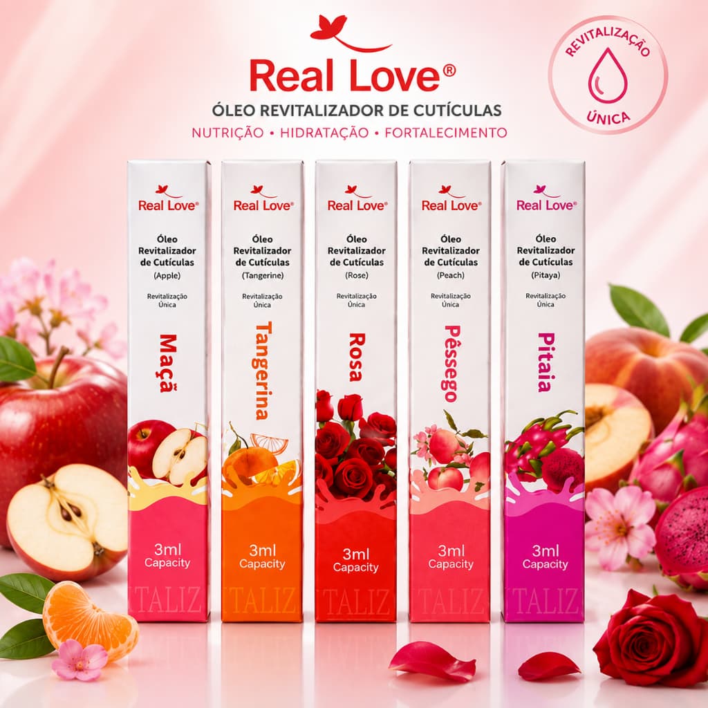 Óleo Hidratante para Cutículas e Unhas Real Love Revitalizador Nutrição Maciez e Cuidado Diário Manicure 3ml