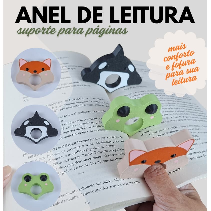 Anel de Leitura Animais Fofos | Suporte para página | Para leitores | Booklovers