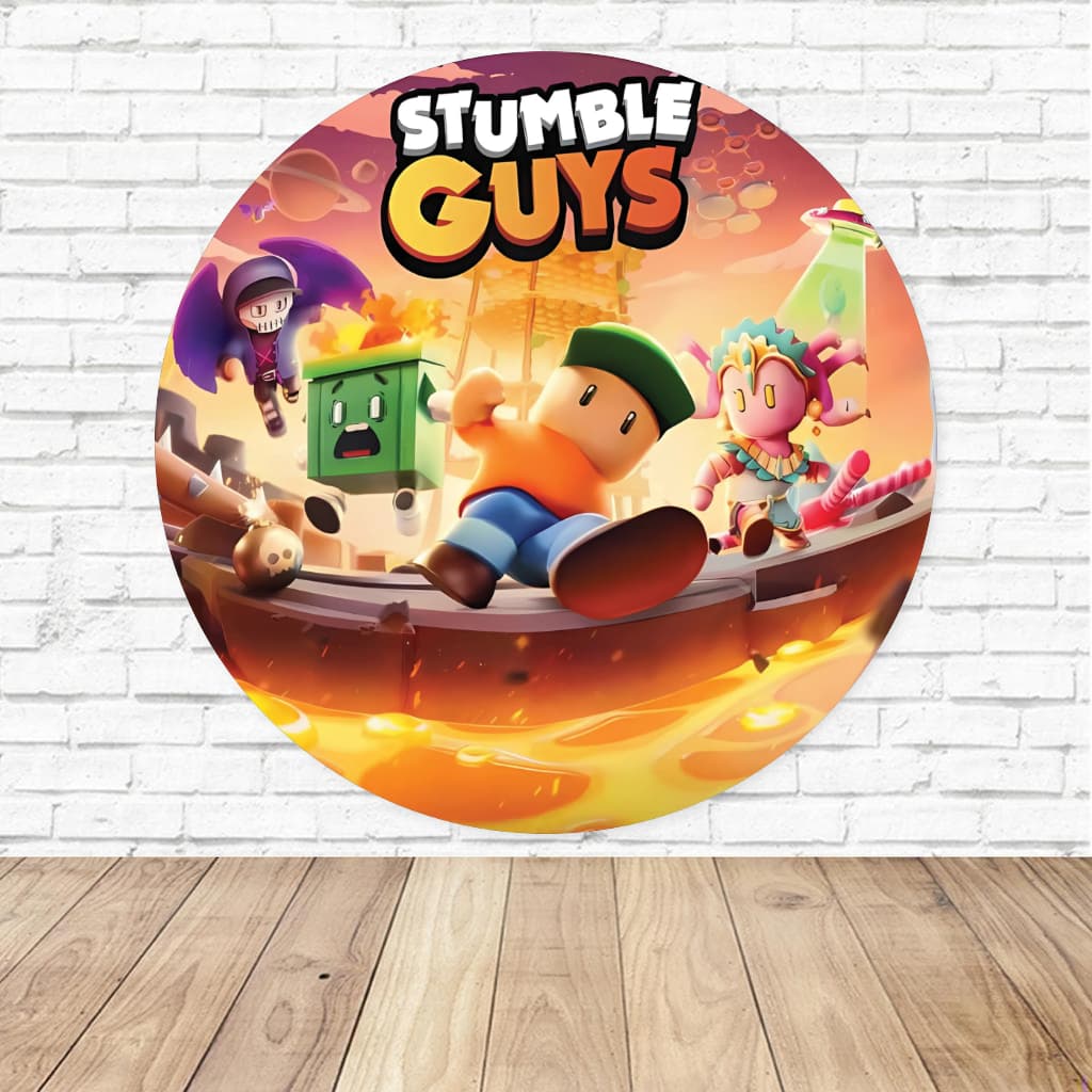 Capa para Painel Redondo Stumble Guys Tecido Sublimado 1,50mx1,50m Veste Fácil Festa Aniversário