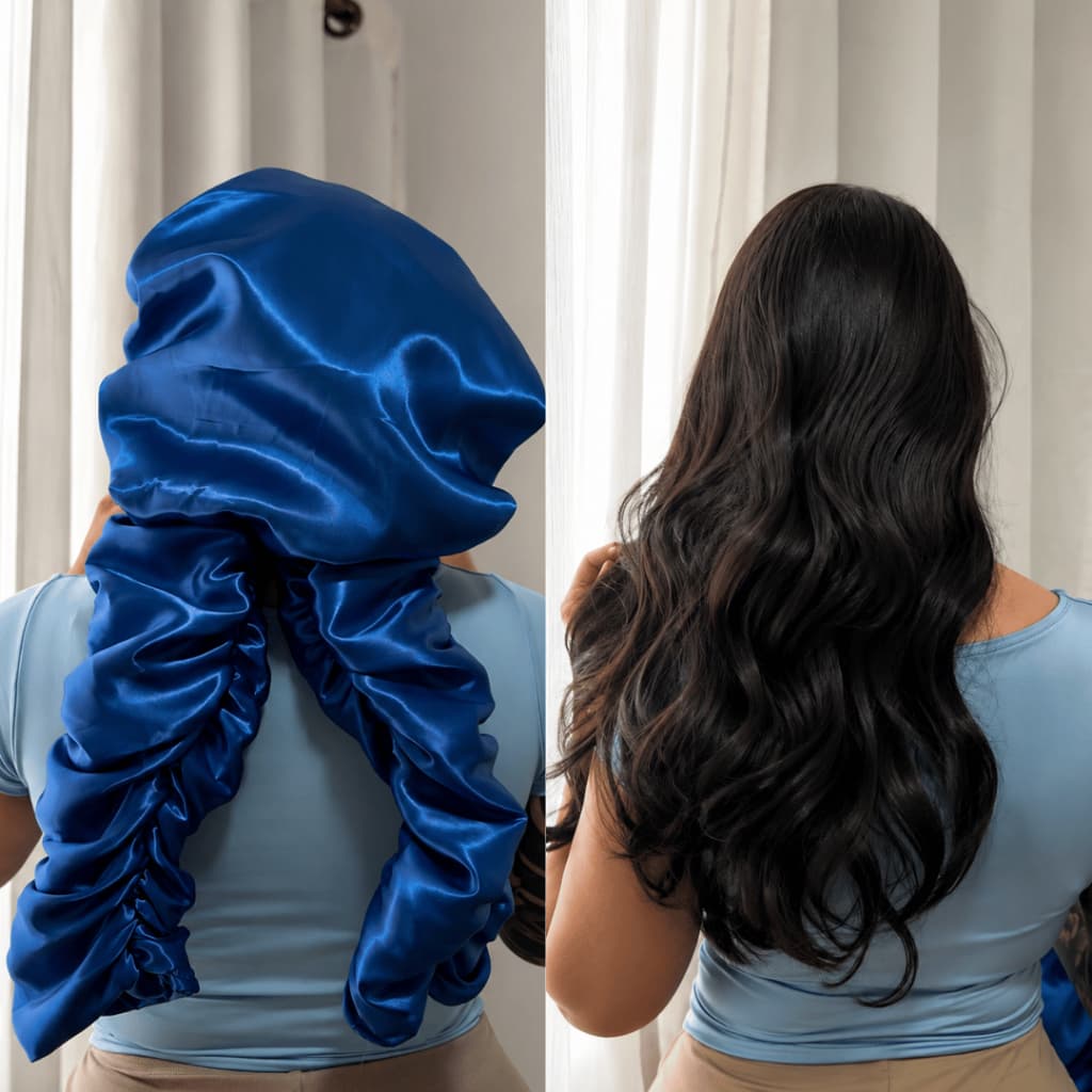 Touca extra longa sanfonada de cetim touca de dormir  DUPLA FACE touca para cabelo liso comprido