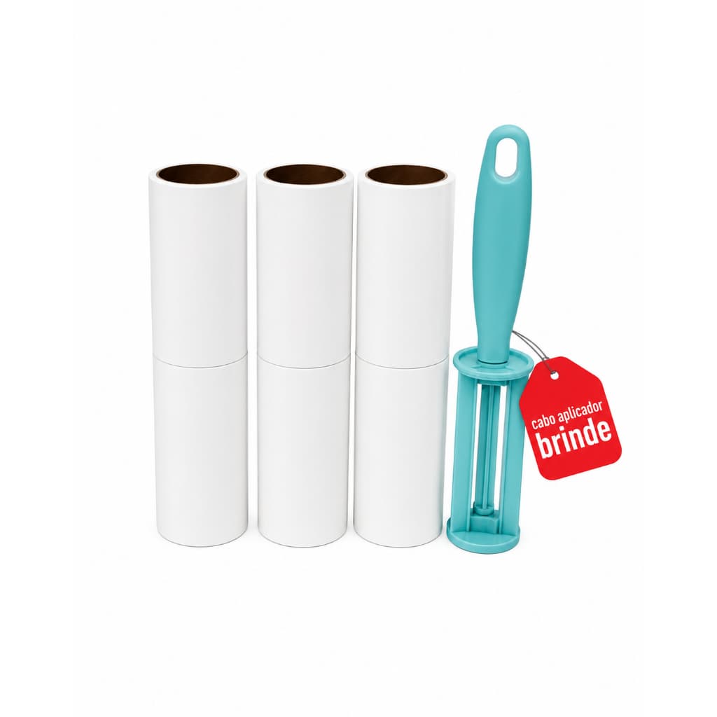 Conjunto 6 Refil Rolo Adesivo Para Tira Pelos Cabelos Fiapos Bolinhas + Cabo Flash Limp