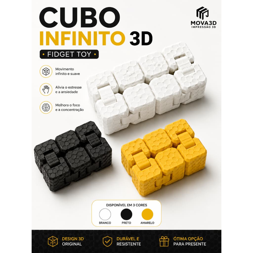 Cubo Infinito 3D Fidget Toy Antiestresse Sensorial para Ansiedade Foco e Concentração