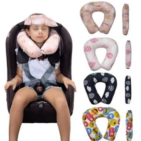 Faixa Apoio Suporte Cabeça de Bebê Cadeirinha Carro + Kit Almofada de pescoço