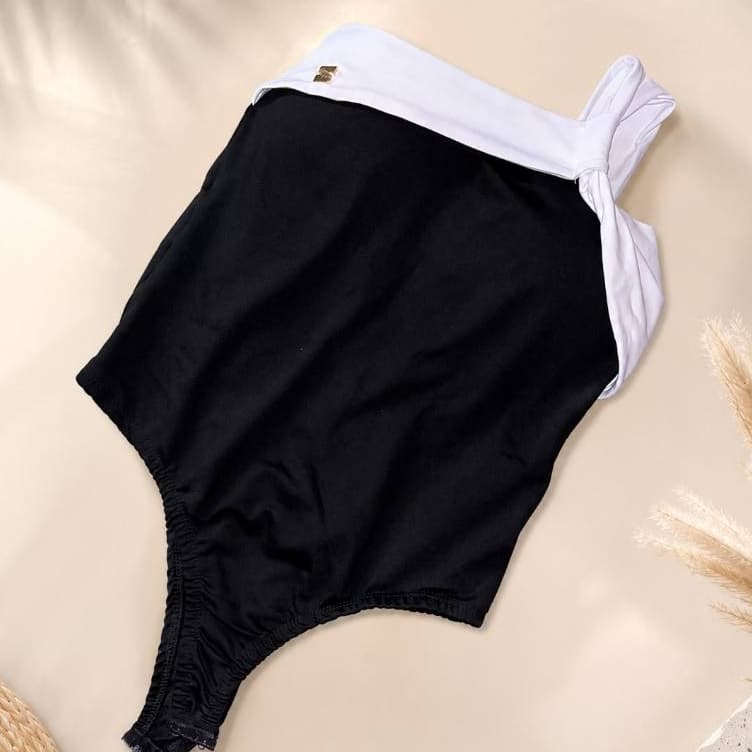 Body Feminino Preto e Branco Alça Larga Moda Feminina