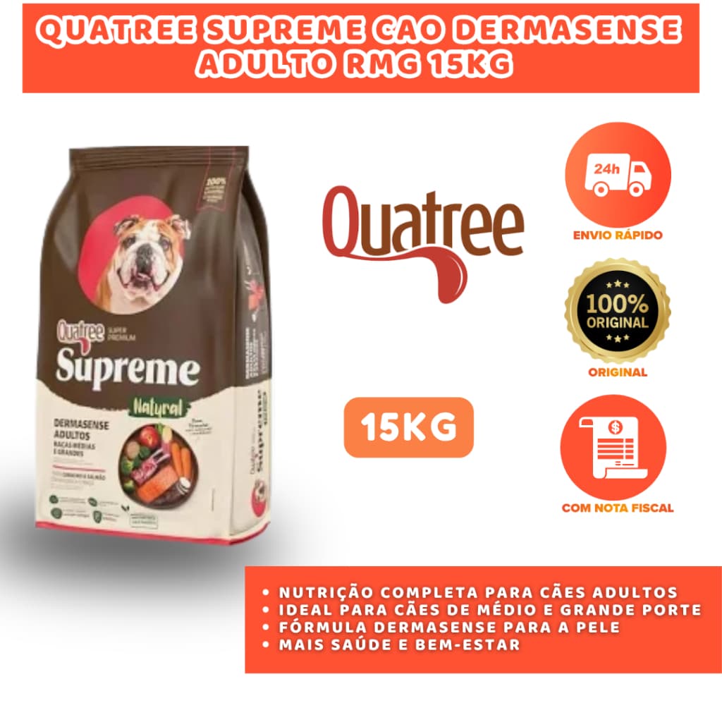 QUATREE SUPREME CÃO DERMASENSE ADULTO RMG 15 KG ALIMENTO COMPLETO PARA CÃES ADULTOS
