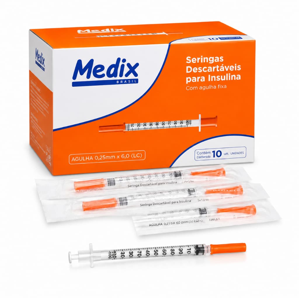 Seringa de Insulina 1ml C/Agulha 6,0x25mm (31G) C/10 Unidades Medix