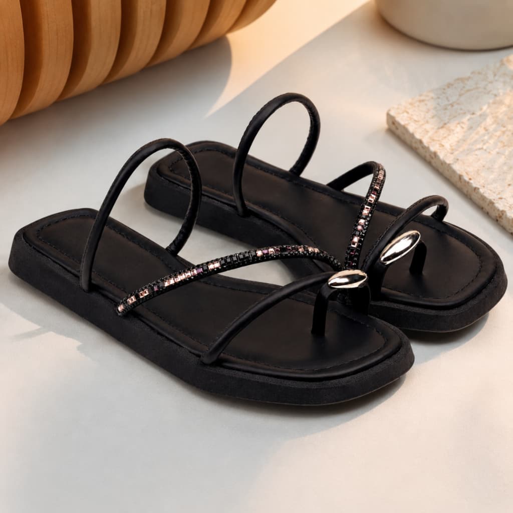 Sandália Feminina Flat Strass Cristal Pedrarias Flatform Confortável Leve Elegante Casual Moda 2026