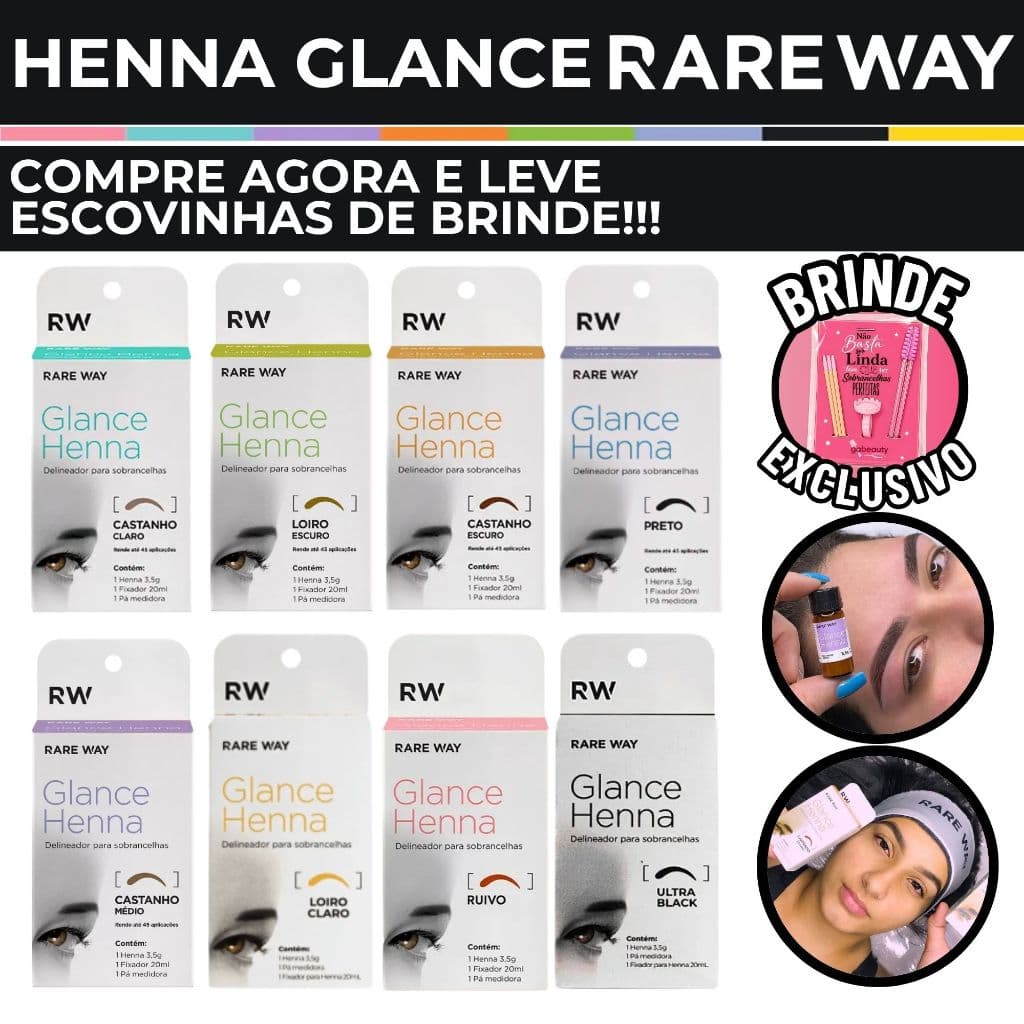 Henna Sobrancelha Glance Rare Way Henna Profissional Todas As Cores Designer de Sobrancelhas 3,5g