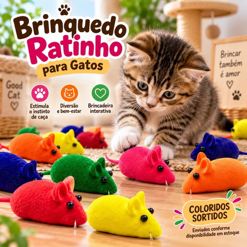 Brinquedo Ratinho Gatos Vinil  Apito Colorido Sortido Interativo Diversão Instinto Caça Pet Unitário