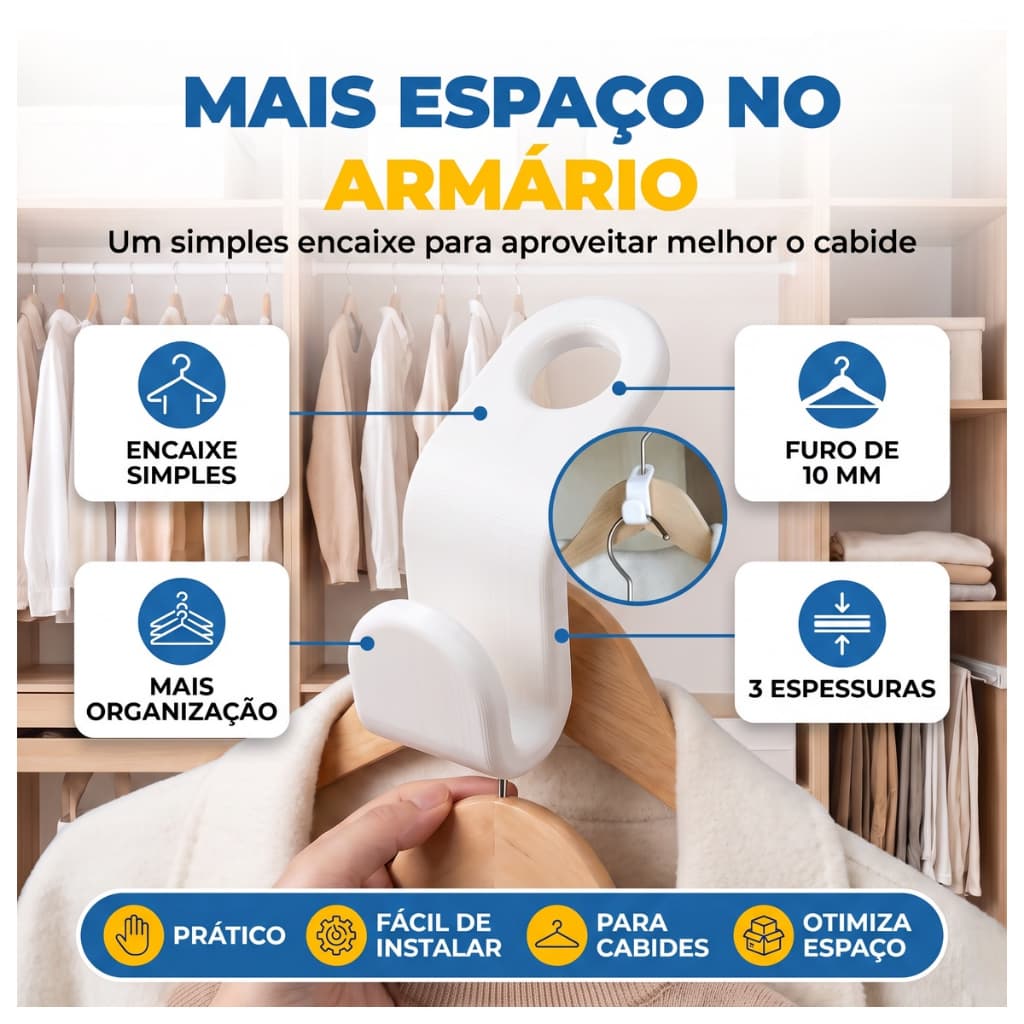Extensor de Cabide para Armário Organizador de Guarda-Roupa Economizador de Espaço Suporte para Cabides