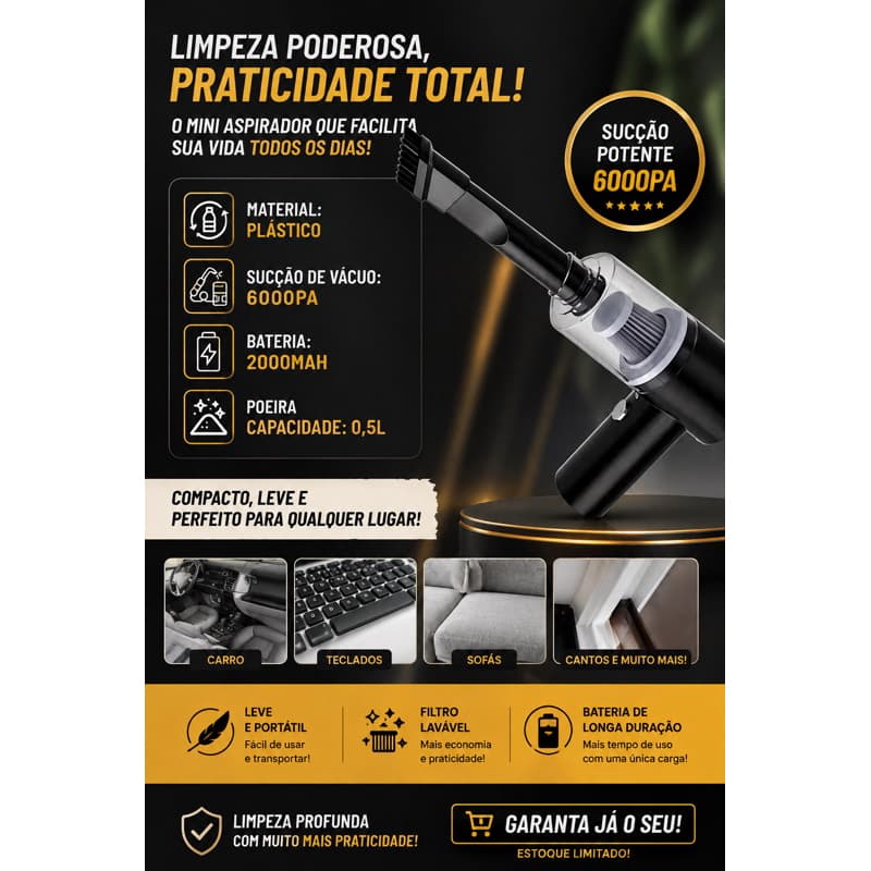 Mini Aspirador Automotivo Portátil Recarregável BivoltAJ-S17