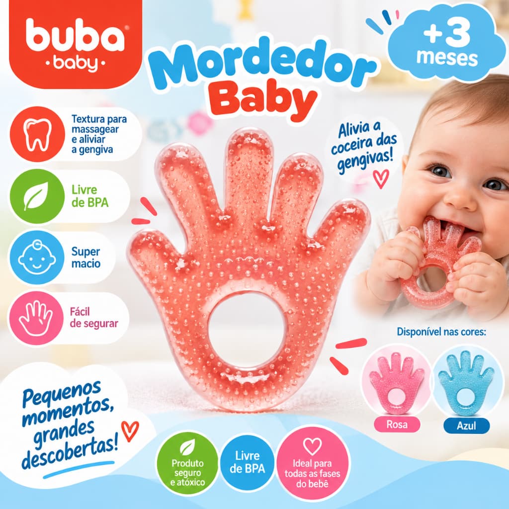 Mordedor Bebê Buba Mãozinha Resfriável Massageador de Gengiva Super Macio Livre de BPA +3 Meses
