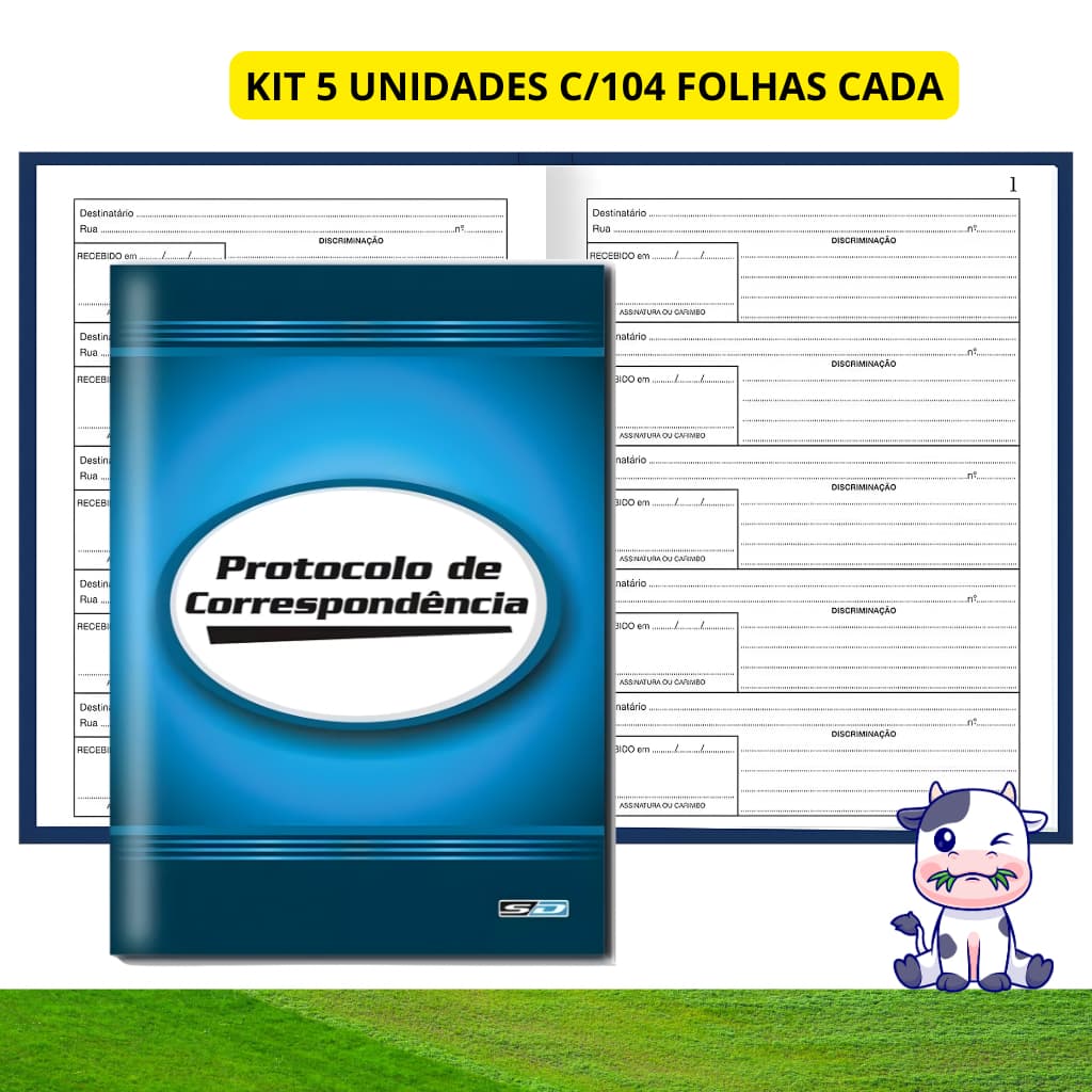 KIT 5 Livros Protocolo Correspondência 104 Folhas Cada Controle Recebimento Encomenda Condomínio Prédio Portaria