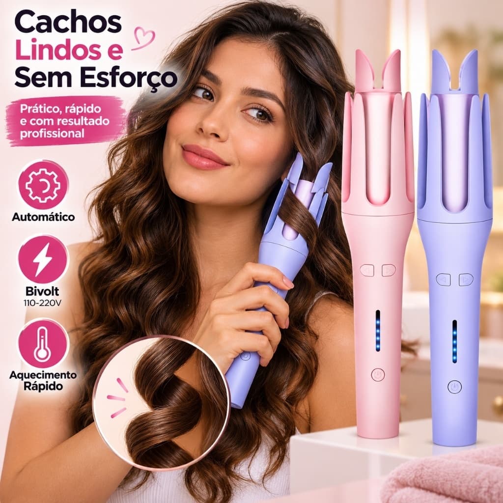 Modelador de Cachos Automático Giratório 110V Cacheador de Cabelo Aquecimento Rápido Rotação Dupla