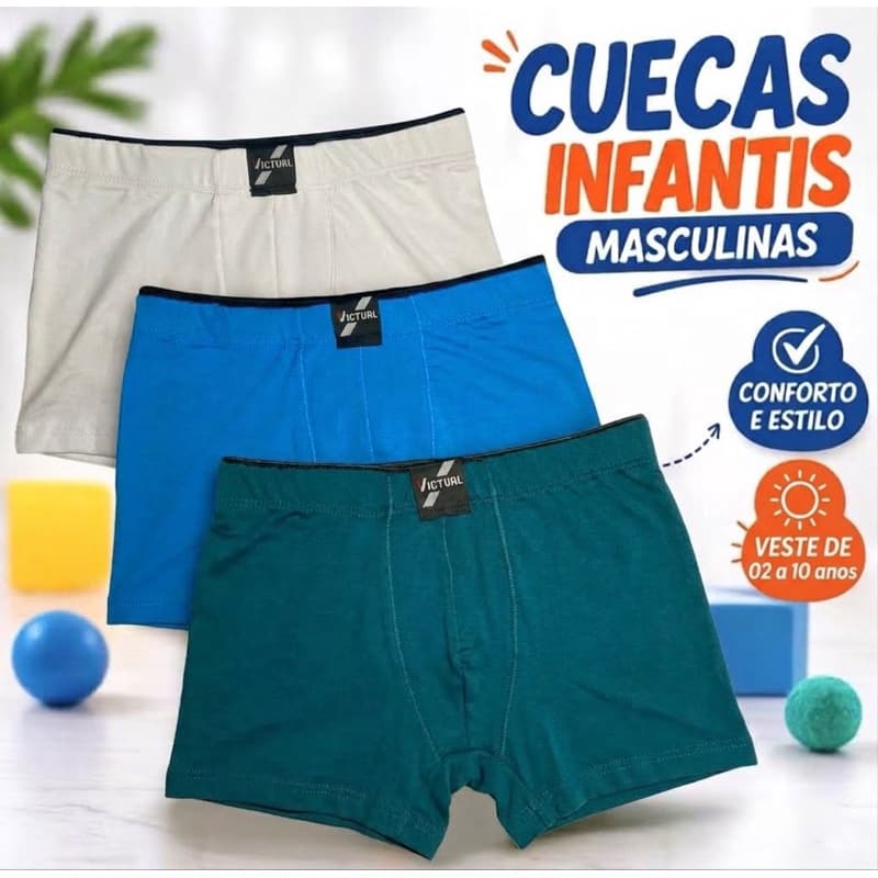 KIT CUECAS BOX INFANTIL JUVENIL CRIANÇA MICROFIBRA 1 A 10 ANOS