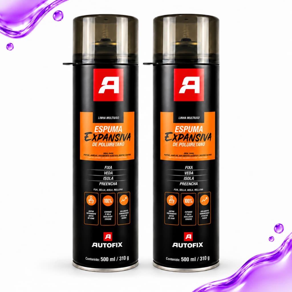2 Unidades Espuma Expansiva PU Autofix 500ml 310g Fixação Batentes Vãos Preenchimento Construção