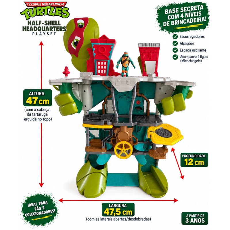 Playset Tartarugas Ninja Half Shell Headquarters Base Secreta TMNT + Michelangelo