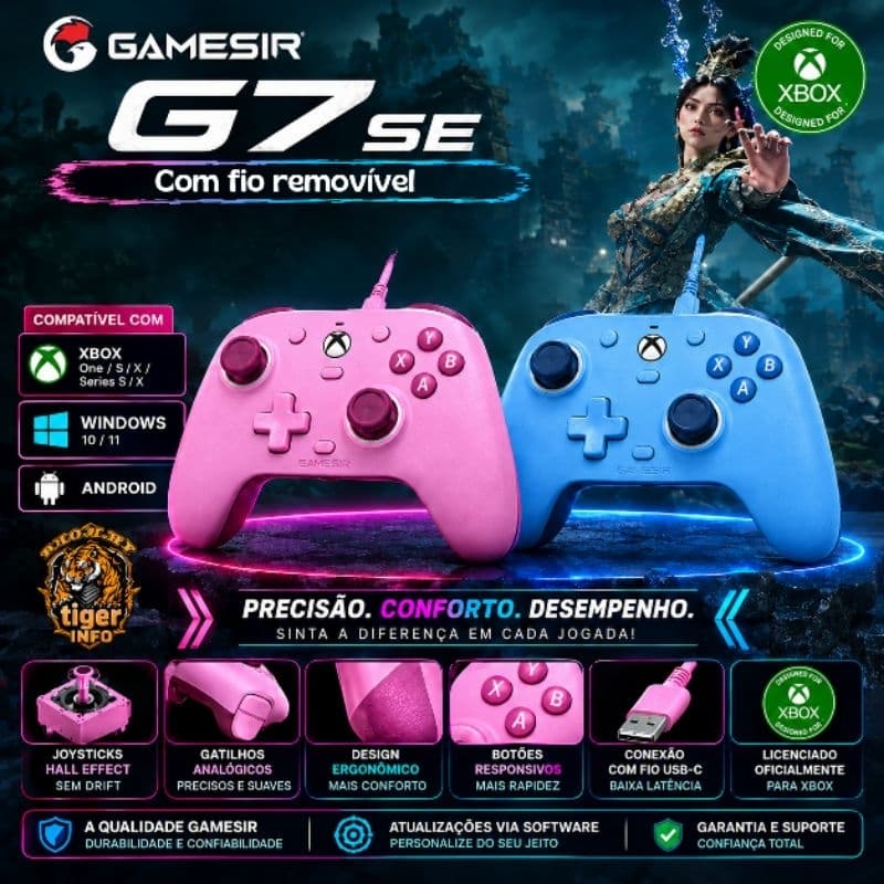 Controle Gamesir G7 SE com fio para Xbox e Windows, licenciado, anti drift.