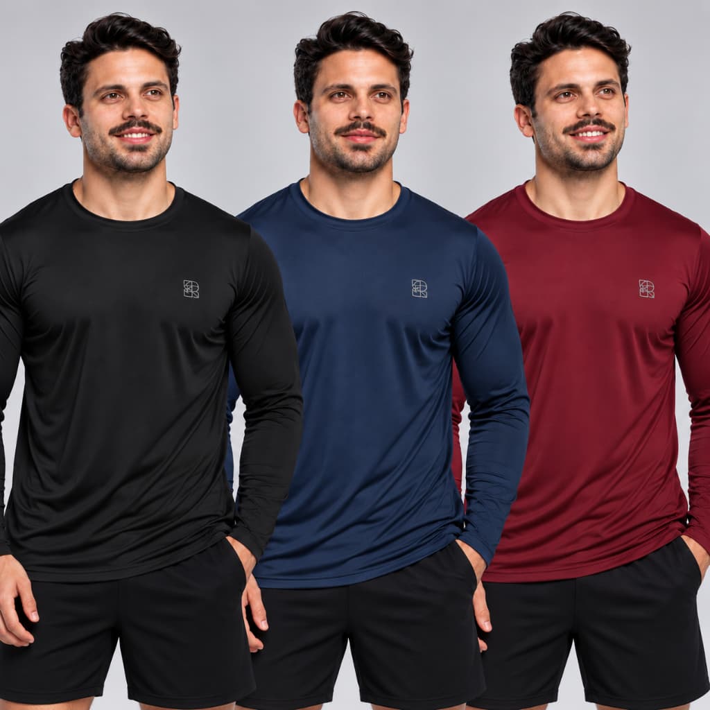 Kit 3 Camisas Masculinas UV 50+ Térmica Blusa Segunda Pele Manga Longa Proteção Solar Esportiva Moto Pesca Ciclismo