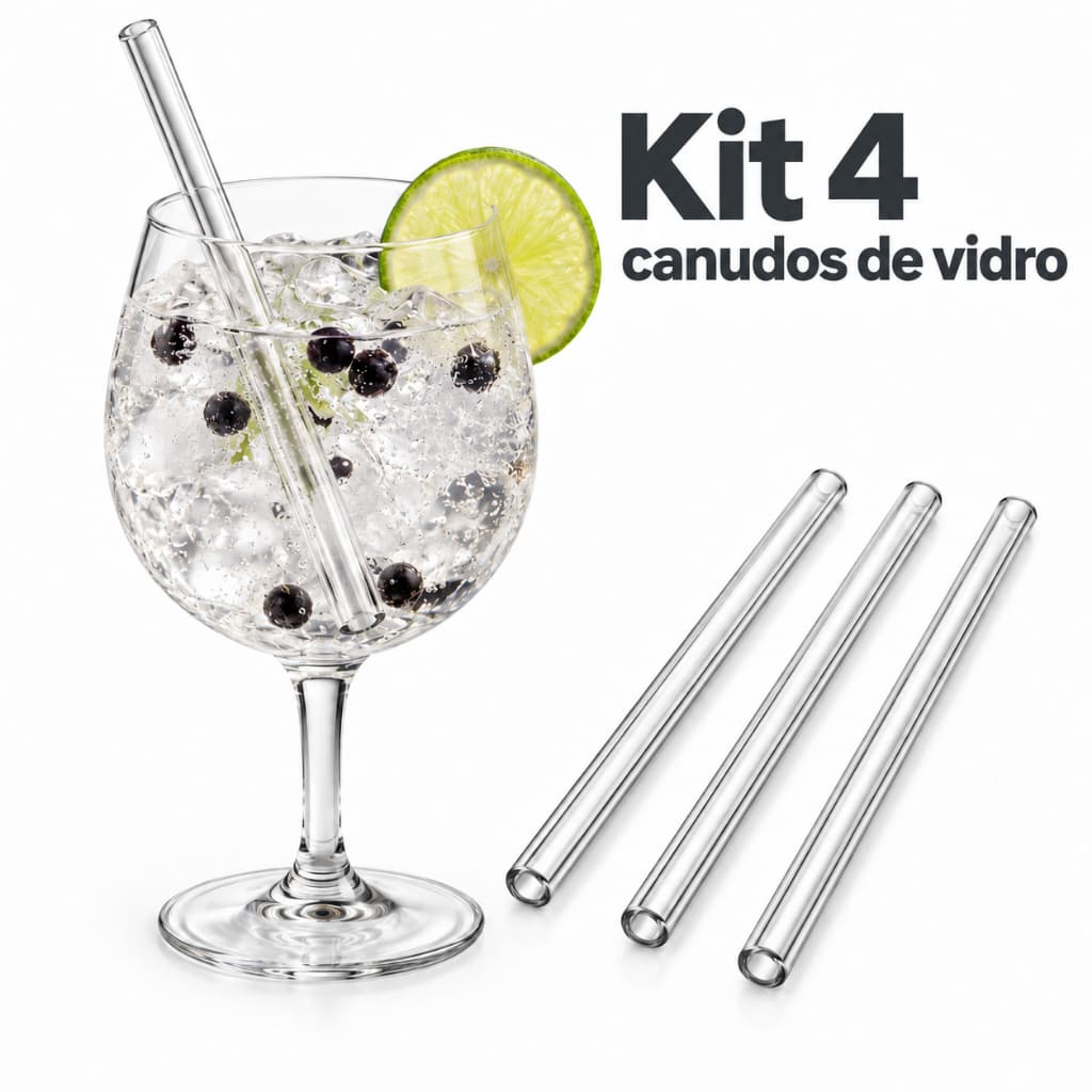 Kit 4 Canudos de vidro + Escova de limpeza brinde