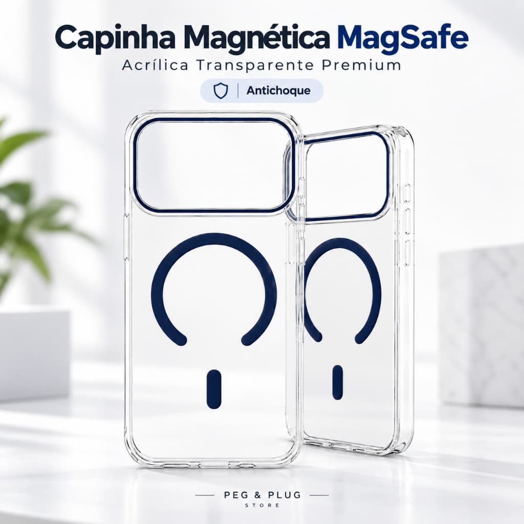 Capinha Magnética MagSafe para iPhone Acrílica Transparente Premium Antichoque