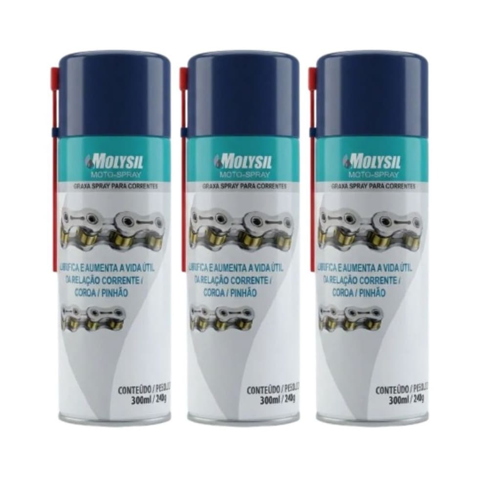 3 Molykote Molysil Moto Spray 300ml Graxa Lubrificante Para Corrente De Moto Alta Rotação