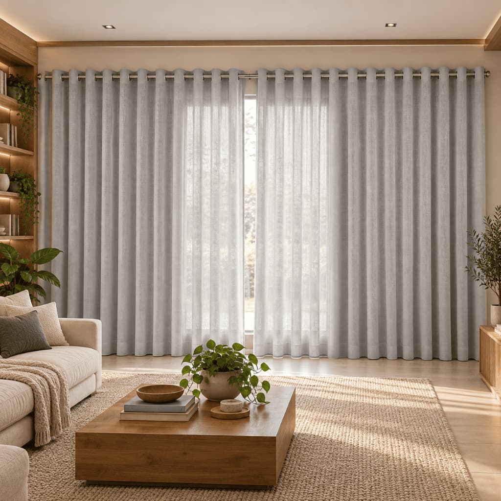 Cortina Voil Gaze Linho 6,00m Forro Microfibra Sala Quarto Varão Ilhós Decoração 2,30m a 2,80m