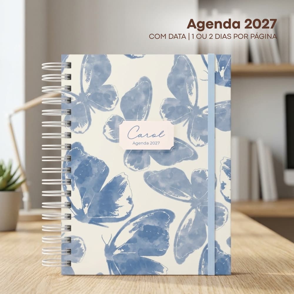 Agenda 2027 Personalizada com Nome | Agenda com Data Capa Dura A5 Planner Datado 2027 Borboletas Floral Delicado