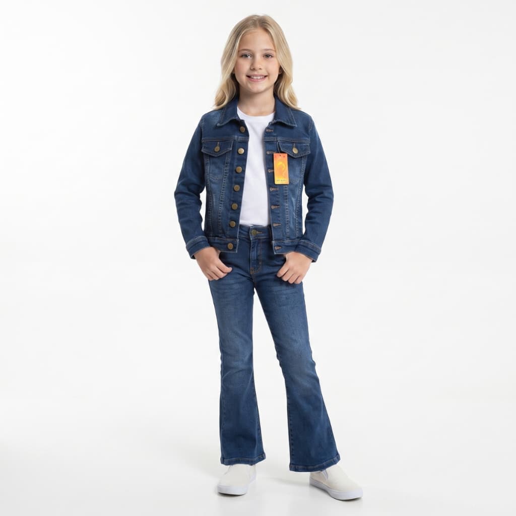 kit jaqueta jeans + calça jeans com elastano infantil menina Tam 4 A16 anos.