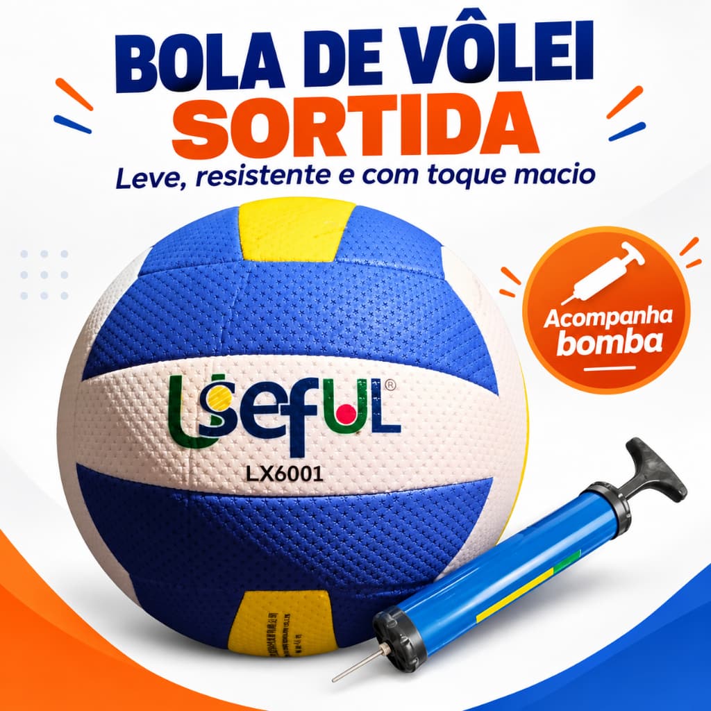 Bola de Vôlei de Borracha LX6001 com Bomba para Areia e Quadra - Sortida
