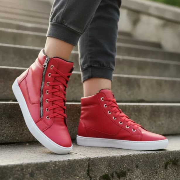 Tênis Cano Alto Feminino Botinha Detalhe Zíper Vermelho Tenehi