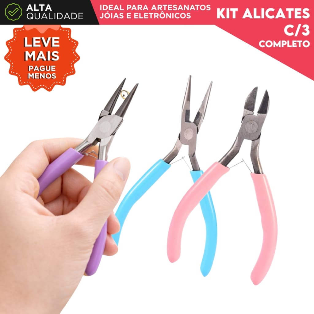 Kit Alicates para Bijuteria 3 Peças Bico Redondo Bico Fino Corte Artesanato Joias DIY Ferramentas SH