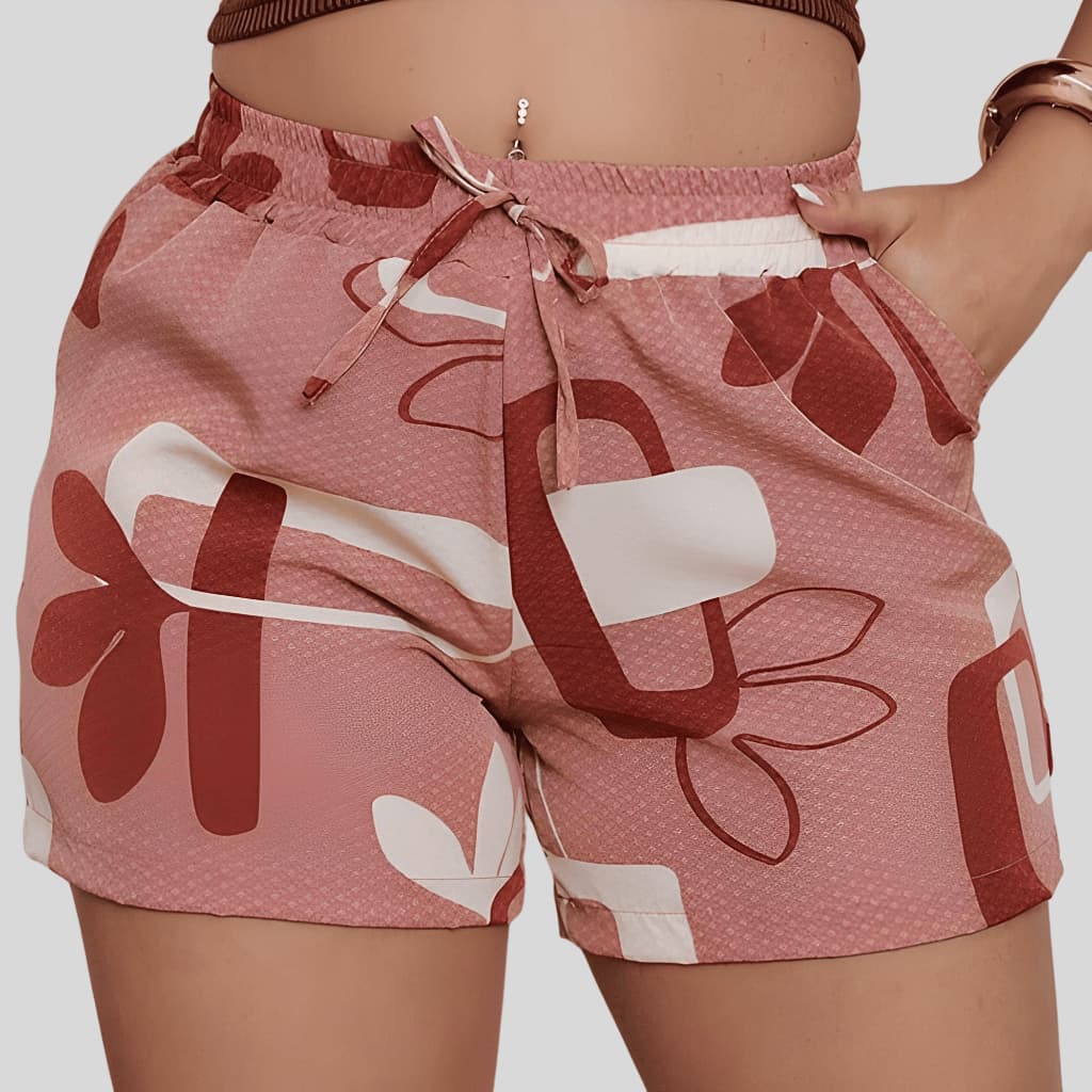 Kit 2 Shorts Femininos Estampados com Bolsos Laterais Confortáveis Verão Casual Moda Praia Leve Top