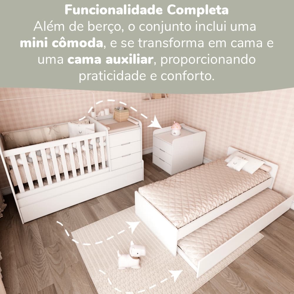 Berço Multifuncional Americano Bicama Gaveteiro 100% MDF Branco