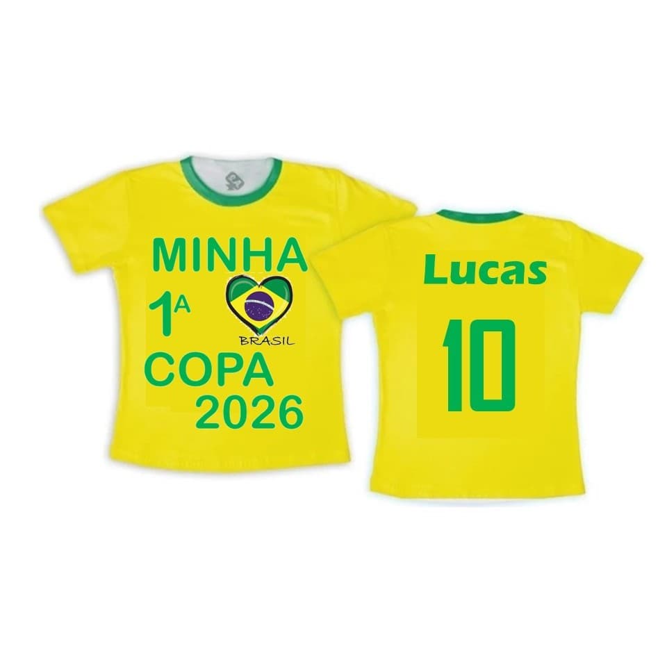 camiseta infantil brasil com nome personalizado minha primeira copa