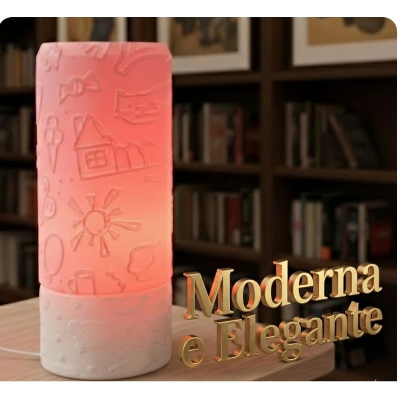 Luminária Infantil Abajur De Mesa Lampada Led Quarto Moderna Estampada desenho infantil em Relevo Rosa