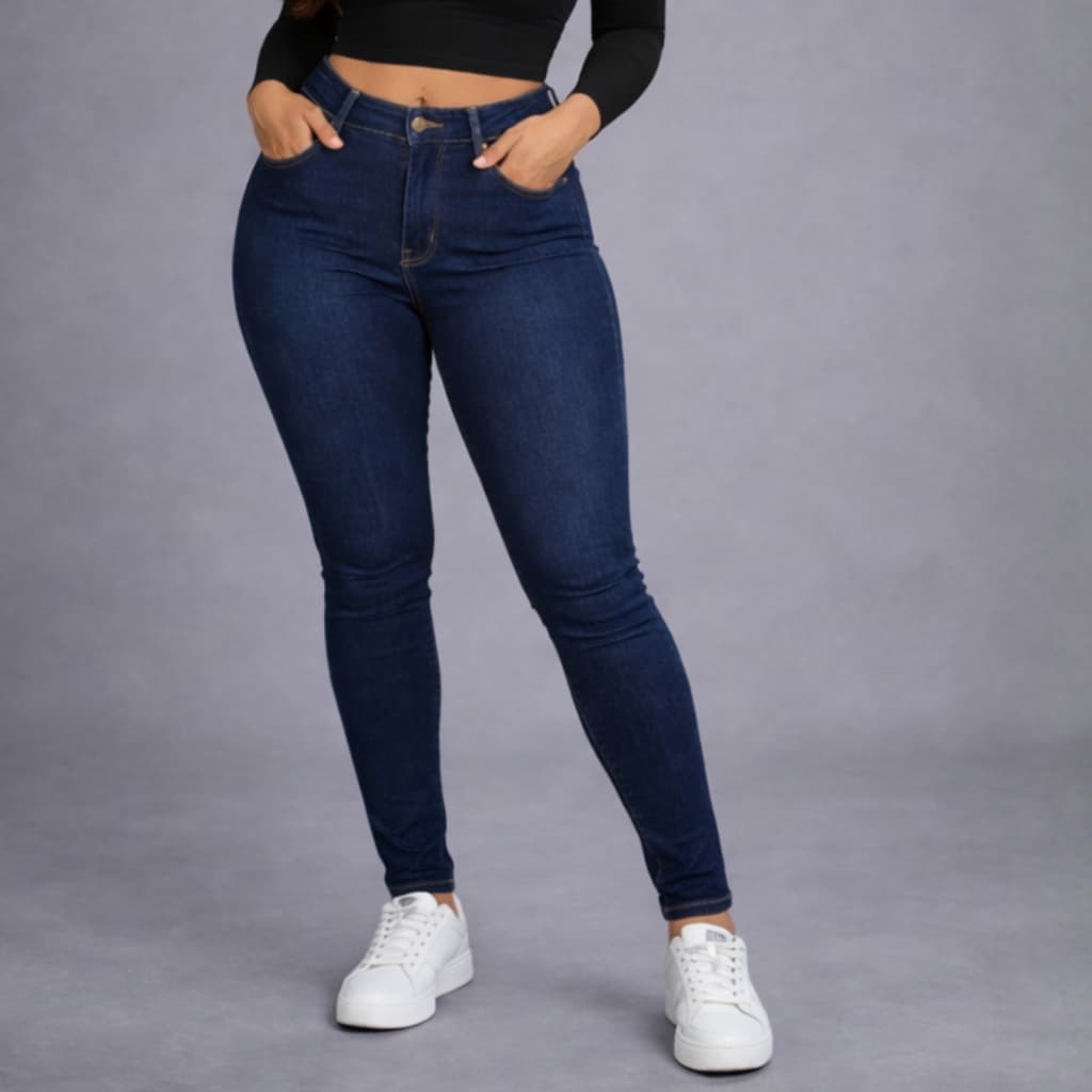 Calça Jeans Feminina Skinny Lavagem Escura Cintura Alta com Elastano Confort Premium