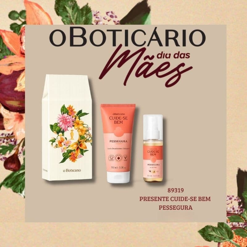 Presente Mães 2026 Pessegura de O Boticário (2 itens/ hidratante100ml  e body splash 60ml).