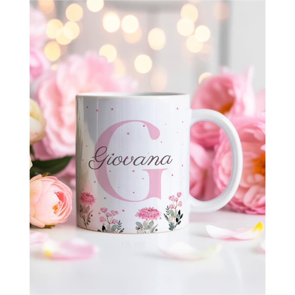 Caneca  Personalizada Presente Com Seu Nome E Inicial Floral 325ml