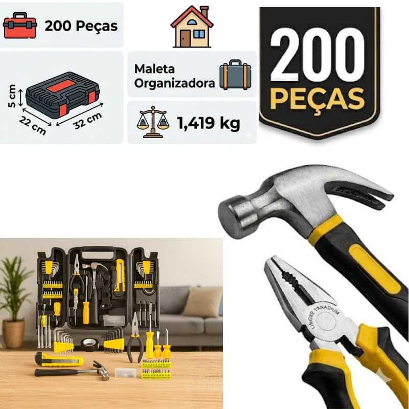 Caixa De Ferramentas 200 Peças Completa Jogo Profissional