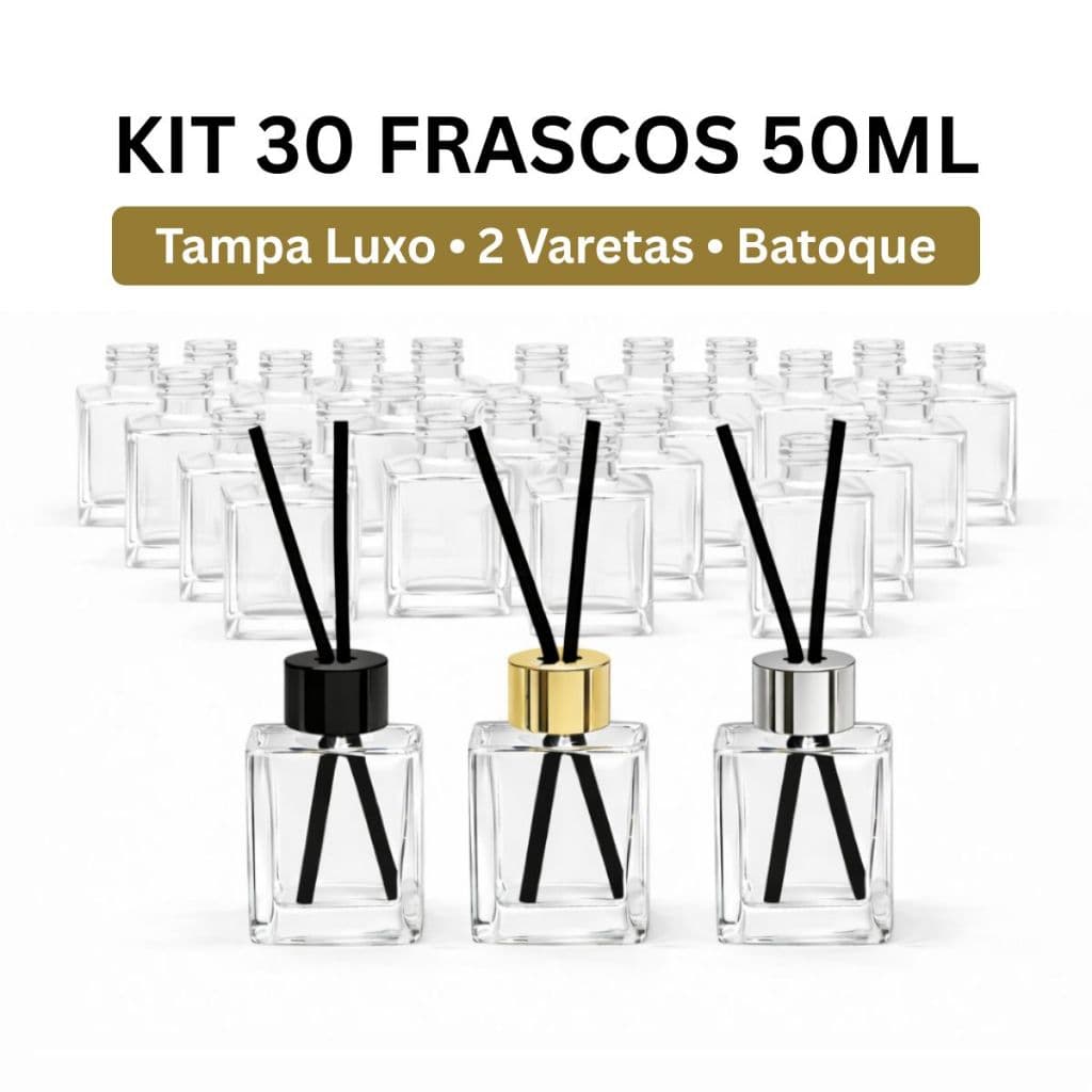 Kit 30 Vidros Cubo 50ml Com Tampa Luxo para Aromatizador Difusor de Ambiente com Varetas