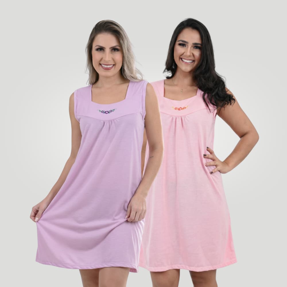 Kit 2 Camisolas Femininas Lisa Pijama Leve Confortável Adulto