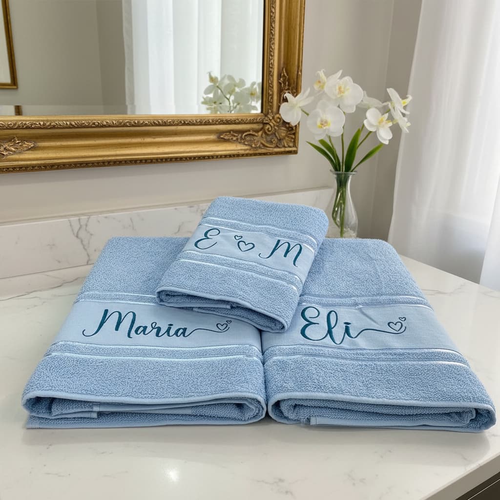 Kit 2 Toalhas De Banho E 1 Rosto Camesa Com Bordado Do Nome Personalizado