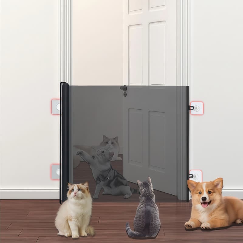 Portão Pet Retrátil Enrolável Sem Furo Grade de Segurança para Cães e Gatos 78x110/130cm