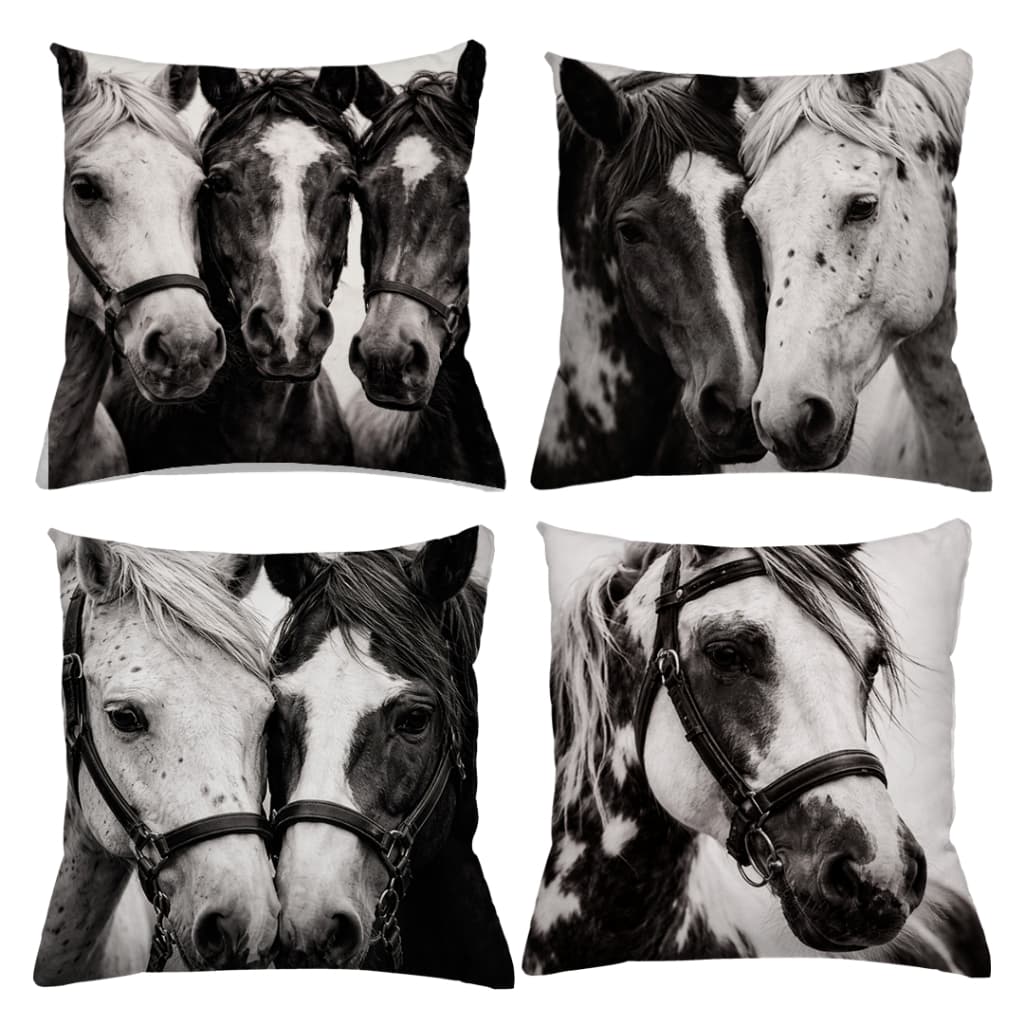 KIT 4 CAPAS DE ALMOFADA CAVALO COWBOY AGRO PRETO E BRANCO - TAMANHO 45X45
